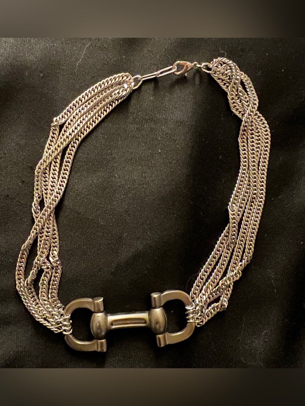 Vtg Salvatore Ferragamo Silver Horsebit Hardware & Multi Chain Choker Necklace - Picture 5 of 9